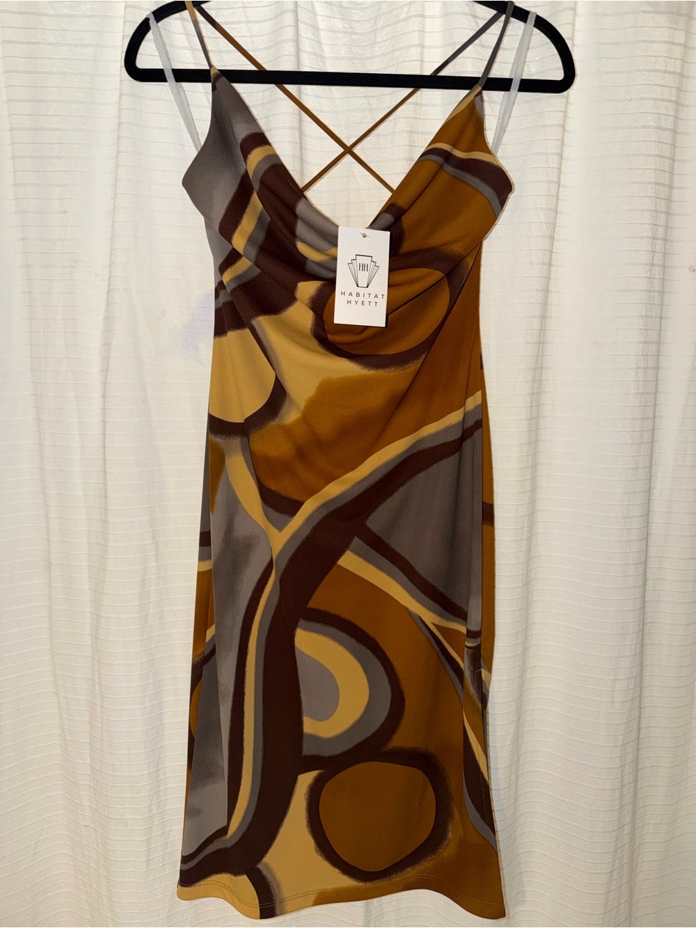 Habitual Mustard, Brown & Gray Slip Midi Dress with Abstract Swirl Print